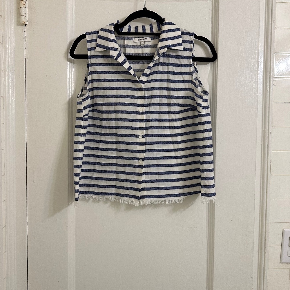 Blue & White Madewell Cropped Blouse